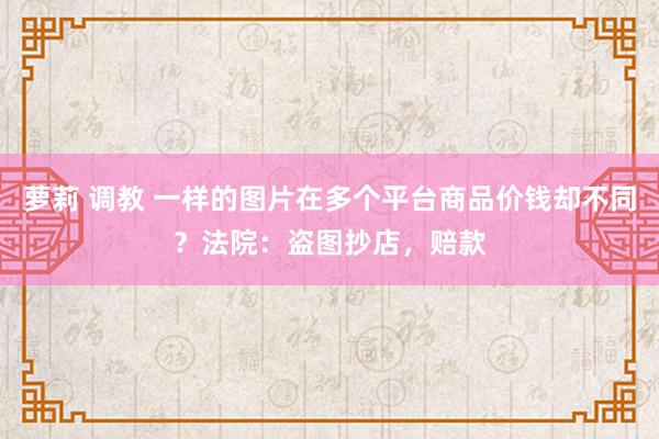 萝莉 调教 一样的图片在多个平台商品价钱却不同？法院：盗图抄店，赔款