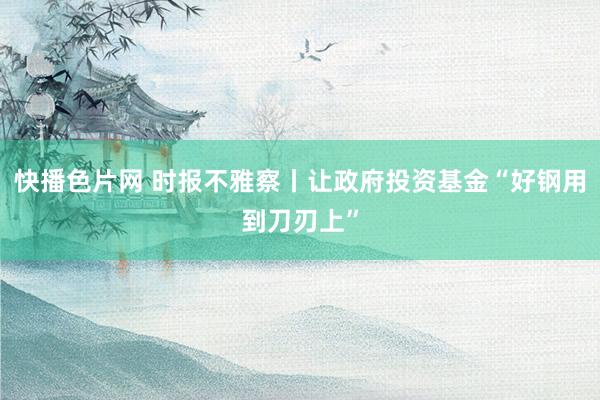 快播色片网 时报不雅察丨让政府投资基金“好钢用到刀刃上”