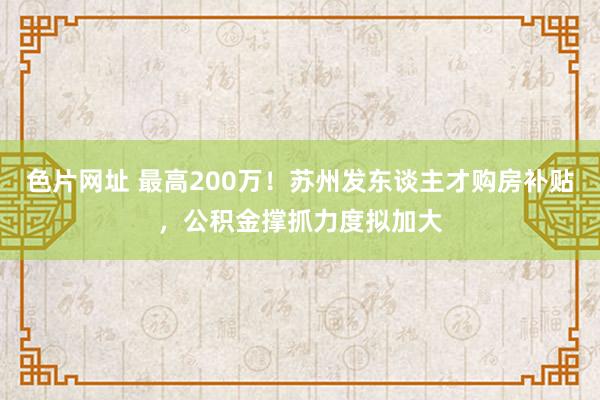 色片网址 最高200万！苏州发东谈主才购房补贴，公积金撑抓力度拟加大