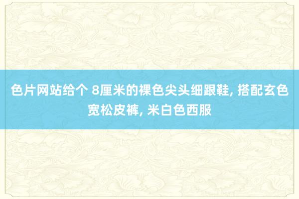 色片网站给个 8厘米的裸色尖头细跟鞋， 搭配玄色宽松皮裤， 米白色西服