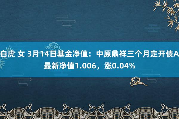 白虎 女 3月14日基金净值：中原鼎祥三个月定开债A最新净值1.006，涨0.04%