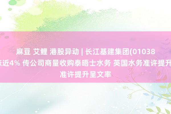 麻豆 艾鲤 港股异动 | 长江基建集团(01038)早盘涨近4% 传公司商量收购泰晤士水务 英国水务准许提升呈文率