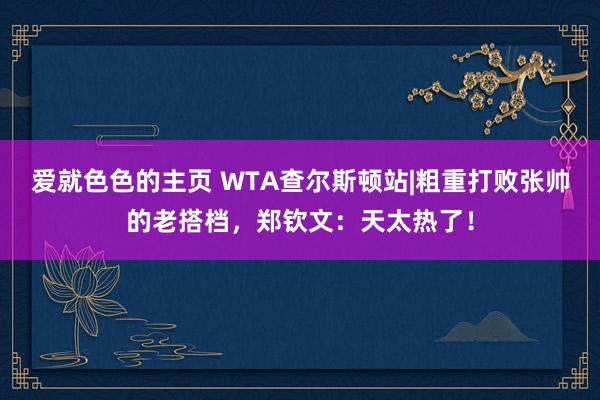 爱就色色的主页 WTA查尔斯顿站|粗重打败张帅的老搭档，郑钦文：天太热了！