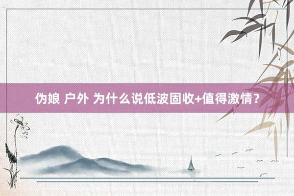 伪娘 户外 为什么说低波固收+值得激情？